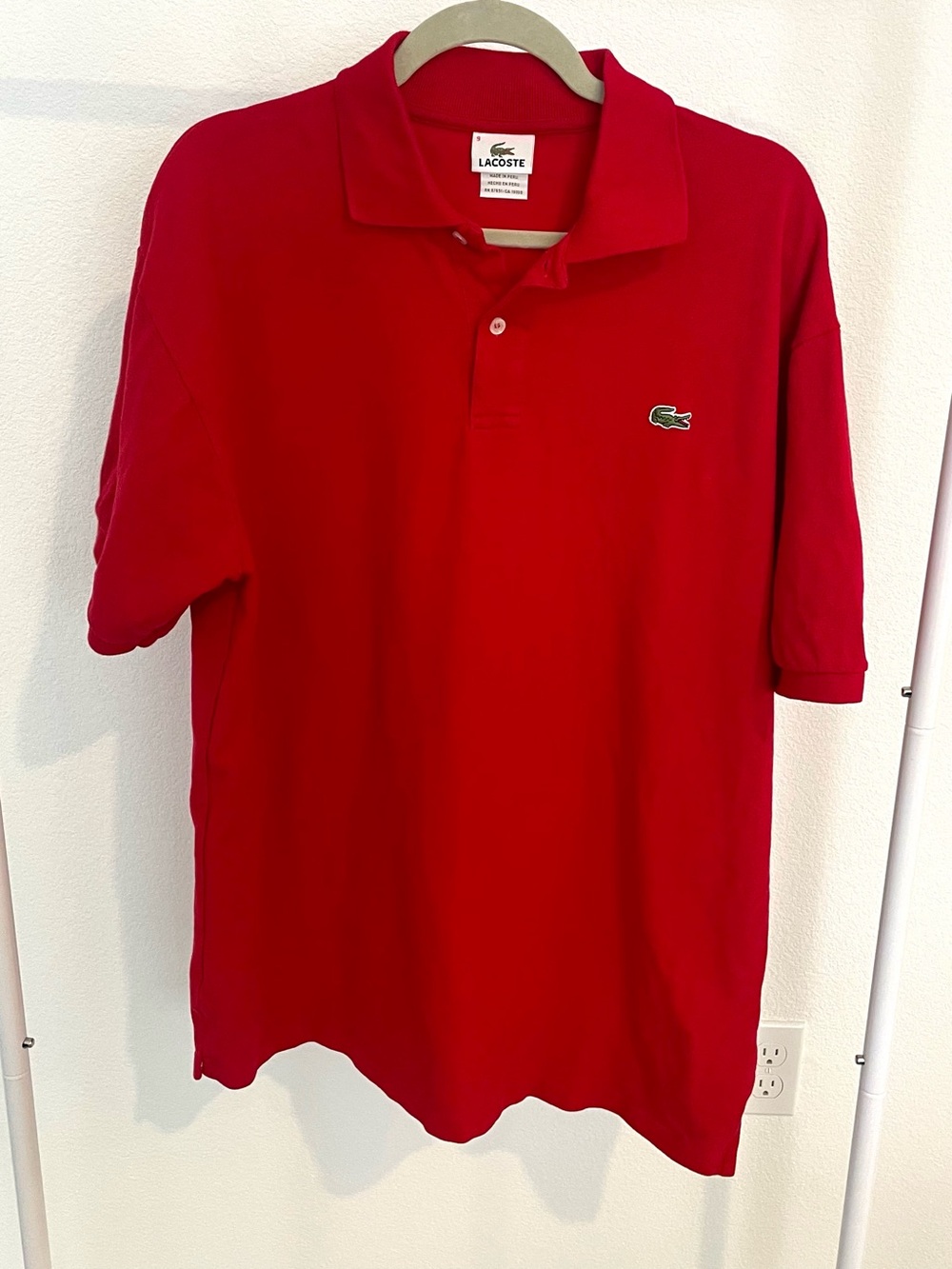 Lacoste Red Short-Sleeve Men's 9 Polo with Crocodile Logo